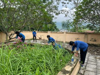 Đoàn trường đại học Hải Phòng dọn dẹp vệ sinh trồng cây khu vực nghĩa trang liệt sỹ